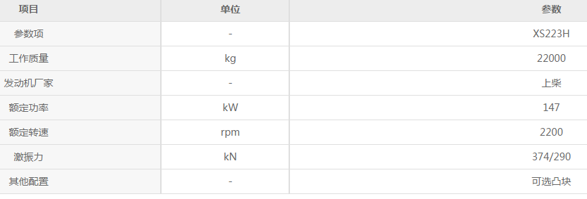 sbXS223H全液压单钢轮参数配置